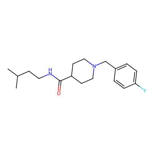 1-(4-fluorobenzyl)-N-(3-methylbutyl)piperidine-4-carboxamide structure