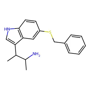 Indole, 3-(3-amino-2-butyl)-5-benzylthio- structure