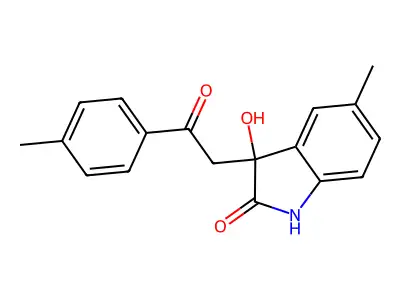3-hydroxy-5-methyl-3-[2-(4-methylphenyl)-2-oxoethyl]-1,3-dihydro-2H-indol-2-one structure