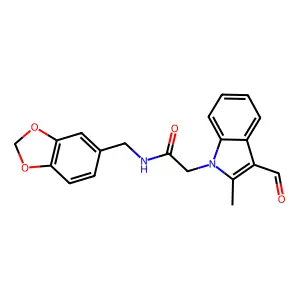 N-(1,3-benzodioxol-5-ylmethyl)-2-(3-formyl-2-methyl-1H-indol-1-yl)acetamide structure
