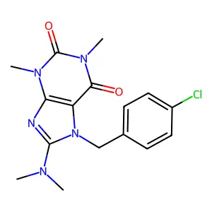 7-(4-chlorobenzyl)-8-(dimethylamino)-1,3-dimethyl-1H-purine-2,6(3H,7H)-dione structure