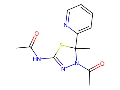 N-(4-acetyl-5-methyl-5-pyridin-2-yl-1,3,4-thiadiazol-2-yl)acetamide structure