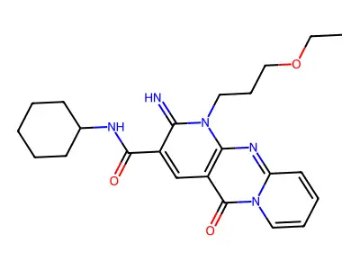 N-Cyclohexyl-1-(3-ethoxypropyl)-2-imino-5-oxo-2,5-dihydro-1H-dipyrido[1,2-a:2',3'-d]pyrimidine-3-carboxamide structure