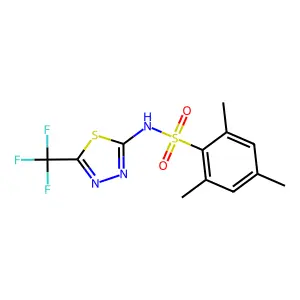 2,4,6-trimethyl-N-[5-(trifluoromethyl)-1,3,4-thiadiazol-2-yl]benzenesulfonamide structure