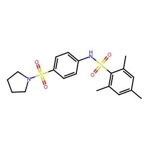 2,4,6-trimethyl-N-(4-pyrrolidin-1-ylsulfonylphenyl)benzenesulfonamide structure