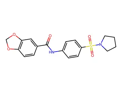 N-(4-pyrrolidin-1-ylsulfonylphenyl)-1,3-benzodioxole-5-carboxamide structure