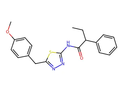 N-[5-(4-methoxybenzyl)-1,3,4-thiadiazol-2-yl]-2-phenylbutanamide structure