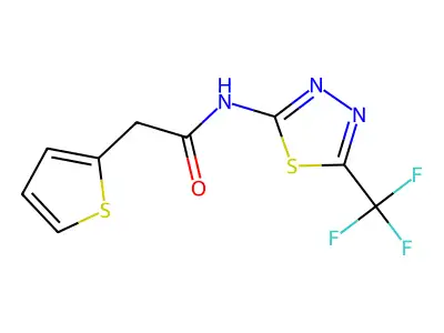 2-thiophen-2-yl-N-[5-(trifluoromethyl)-1,3,4-thiadiazol-2-yl]acetamide structure