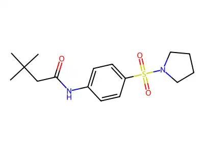 3,3-dimethyl-N-[4-(pyrrolidin-1-ylsulfonyl)phenyl]butanamide structure