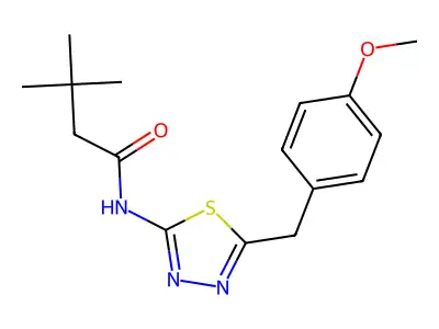 N-[5-[(4-methoxyphenyl)methyl]-1,3,4-thiadiazol-2-yl]-3,3-dimethylbutanamide structure