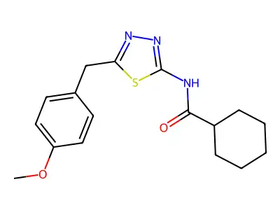 N-[5-(4-methoxybenzyl)-1,3,4-thiadiazol-2-yl]cyclohexanecarboxamide structure