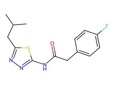 2-(4-fluorophenyl)-N-[5-(2-methylpropyl)-1,3,4-thiadiazol-2-yl]acetamide structure