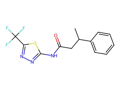 3-phenyl-N-[5-(trifluoromethyl)-1,3,4-thiadiazol-2-yl]butanamide structure
