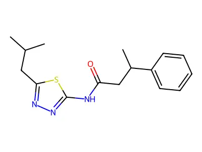 N-[5-(2-methylpropyl)-1,3,4-thiadiazol-2-yl]-3-phenylbutanamide structure