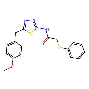 N-[5-[(4-methoxyphenyl)methyl]-1,3,4-thiadiazol-2-yl]-2-phenylsulfanylacetamide structure