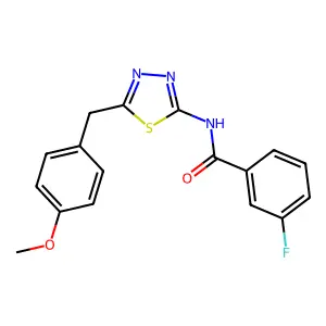 3-fluoro-N-[5-(4-methoxybenzyl)-1,3,4-thiadiazol-2-yl]benzamide structure