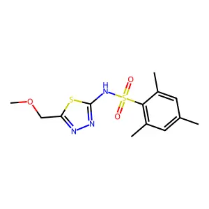 N-[5-(methoxymethyl)-1,3,4-thiadiazol-2-yl]-2,4,6-trimethylbenzenesulfonamide structure