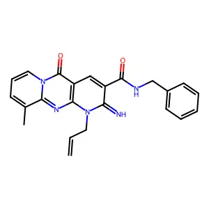 1-Allyl-N-benzyl-2-imino-10-methyl-5-oxo-2,5-dihydro-1H-dipyrido[1,2-a:2',3'-d]pyrimidine-3-carboxamide structure