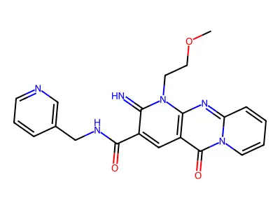 2-imino-1-(2-methoxyethyl)-5-oxo-N-(pyridin-3-ylmethyl)-2,5-dihydro-1H-dipyrido[1,2-a:2',3'-d]pyrimidine-3-carboxamide structure