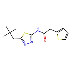 N-[5-(2,2-dimethylpropyl)-1,3,4-thiadiazol-2-yl]-2-thiophen-2-ylacetamide structure