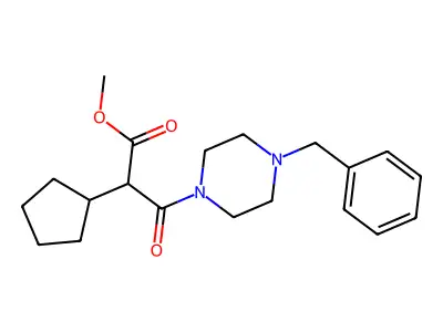 Methyl 3-(4-benzylpiperazin-1-yl)-2-cyclopentyl-3-oxopropanoate structure