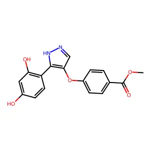 methyl 4-{[3-(2,4-dihydroxyphenyl)-1H-pyrazol-4-yl]oxy}benzoate structure
