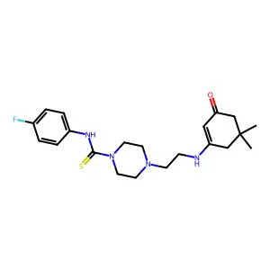4-{2-[(5,5-dimethyl-3-oxocyclohex-1-en-1-yl)amino]ethyl}-N-(4-fluorophenyl)piperazine-1-carbothioamide structure