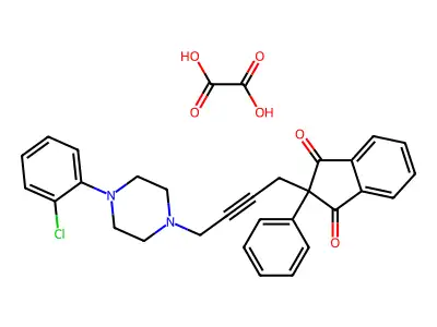 1H-Indene-1,3(2H)-dione, 2-(4-(4-(2-chlorophenyl)-1-piprazinyl)-2-butynyl)-2-phenyl-, ethanedioate (1:1) structure