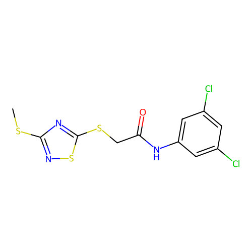 N-(3,5-dichlorophenyl)-2-((3-(methylthio)-1,2,4-thiadiazol-5-yl)thio)acetamide structure