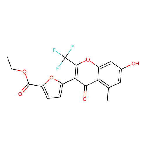 ethyl 5-(7-hydroxy-5-methyl-4-oxo-2-(trifluoromethyl)-4H-chromen-3-yl)furan-2-carboxylate structure