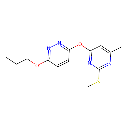 3-{[6-Methyl-2-(methylsulfanyl)pyrimidin-4-yl]oxy}-6-propoxypyridazine structure