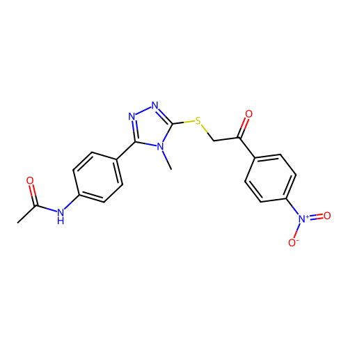 N-[4-(4-methyl-5-{[2-(4-nitrophenyl)-2-oxoethyl]sulfanyl}-4H-1,2,4-triazol-3-yl)phenyl]acetamide structure