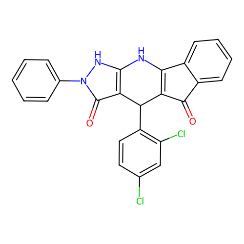 4-(2,4-dichlorophenyl)-3-hydroxy-2-phenyl-2,4-dihydroindeno[1,2-b]pyrazolo[4,3-e]pyridin-5(1H)-one structure
