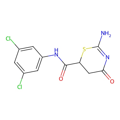 2-amino-N-(3,5-dichlorophenyl)-4-oxo-5,6-dihydro-4H-1,3-thiazine-6-carboxamide structure