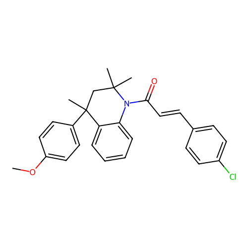 (2E)-3-(4-chlorophenyl)-1-[4-(4-methoxyphenyl)-2,2,4-trimethyl-3,4-dihydroquinolin-1(2H)-yl]prop-2-en-1-one structure