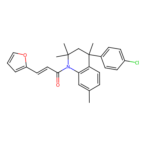 (E)-1-(4-(4-chlorophenyl)-2,2,4,7-tetramethyl-3,4-dihydroquinolin-1(2H)-yl)-3-(furan-2-yl)prop-2-en-1-one structure