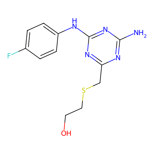 2-[4-Amino-6-(4-fluoro-phenylamino)-[1,3,5]triazin-2-ylmethylsulfanyl]-ethanol structure
