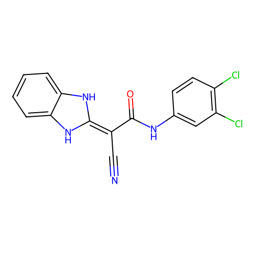 2-cyano-N-(3,4-dichlorophenyl)-2-(1,3-dihydro-2H-benzimidazol-2-ylidene)acetamide structure