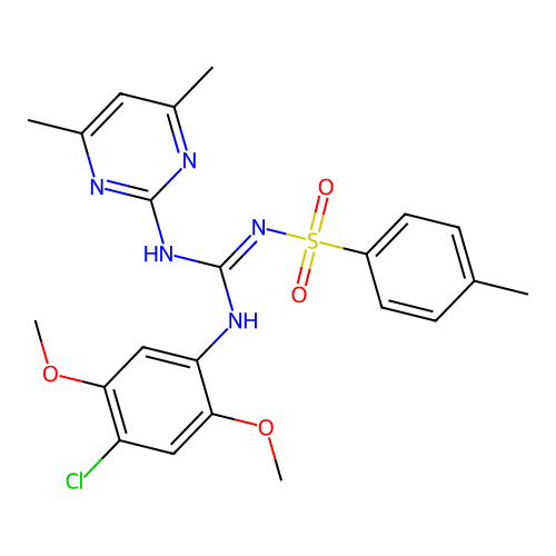 N-{(E)-[(4-chloro-2,5-dimethoxyphenyl)amino][(4,6-dimethylpyrimidin-2-yl)amino]methylidene}-4-methylbenzenesulfonamide structure