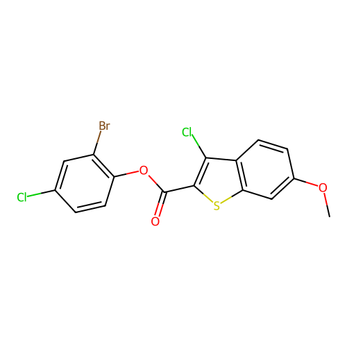 2-Bromo-4-chlorophenyl 3-chloro-6-methoxy-1-benzothiophene-2-carboxylate structure