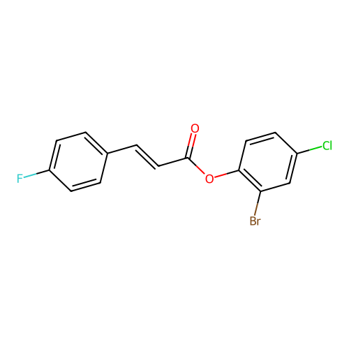 2-bromo-4-chlorophenyl (2E)-3-(4-fluorophenyl)prop-2-enoate structure