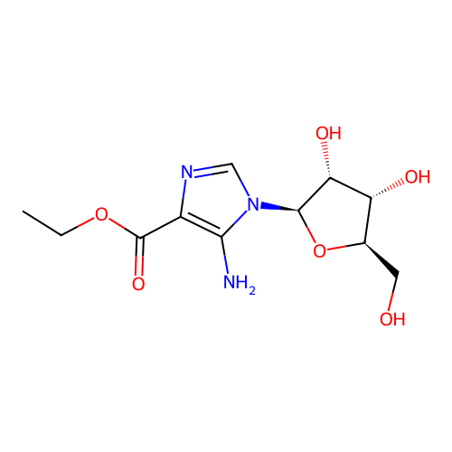 ethyl 5-amino-1-[(2R,3R,4S,5R)-3,4-dihydroxy-5-(hydroxymethyl)oxolan-2-yl]imidazole-4-carboxylate structure