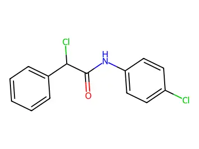 2-chloro-N-(4-chlorophenyl)-2-phenylacetamide structure
