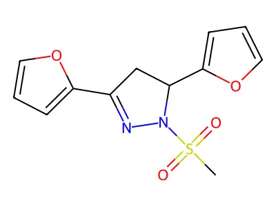 3,5-di(furan-2-yl)-1-(methylsulfonyl)-4,5-dihydro-1H-pyrazole structure