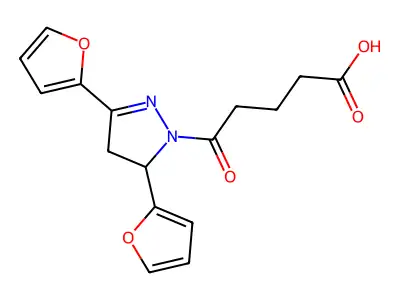 5-[3,5-Bis(furan-2-yl)-3,4-dihydropyrazol-2-yl]-5-oxopentanoic acid structure