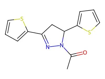 1-(3,5-di(thiophen-2-yl)-4,5-dihydro-1H-pyrazol-1-yl)ethanone structure