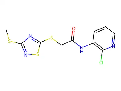 N-(2-chloro-3-pyridinyl)-2-{[3-(methylsulfanyl)-1,2,4-thiadiazol-5-yl]sulfanyl}acetamide structure