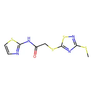 2-{[3-(methylsulfanyl)-1,2,4-thiadiazol-5-yl]sulfanyl}-N-(1,3-thiazol-2-yl)acetamide structure