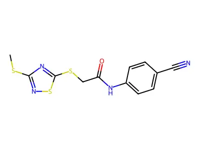 N-(4-cyanophenyl)-2-[(3-methylsulfanyl-1,2,4-thiadiazol-5-yl)sulfanyl]acetamide structure