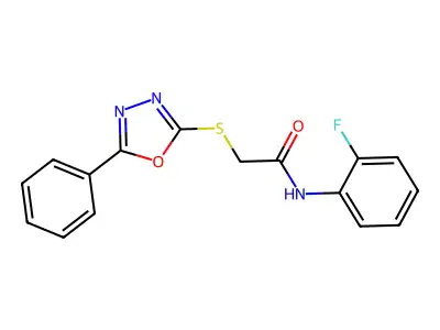 N-(2-fluorophenyl)-2-[(5-phenyl-1,3,4-oxadiazol-2-yl)sulfanyl]acetamide structure